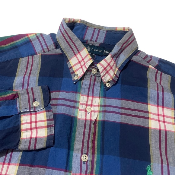 Ralph‎ Lauren XL Plaid Long Sleeve Blake Button Up 100% Cotton Blue Green Red - Picture 1 of 5